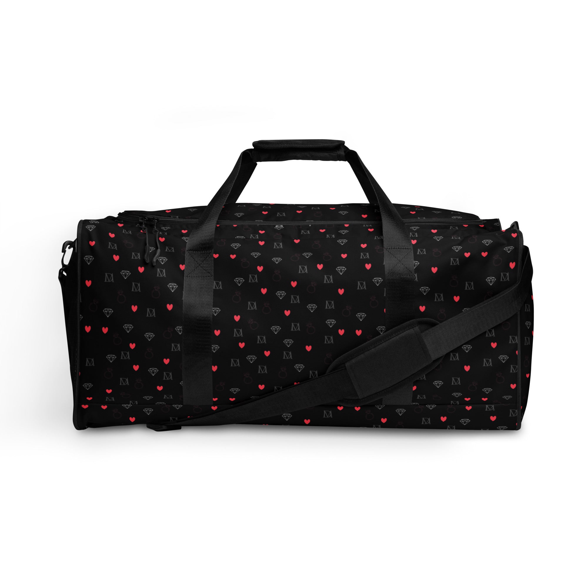 Daemon Luxury Speckled Diamonds NEMESIS duffle bag with all-over white print, featuring a spacious design and sturdy handles.
