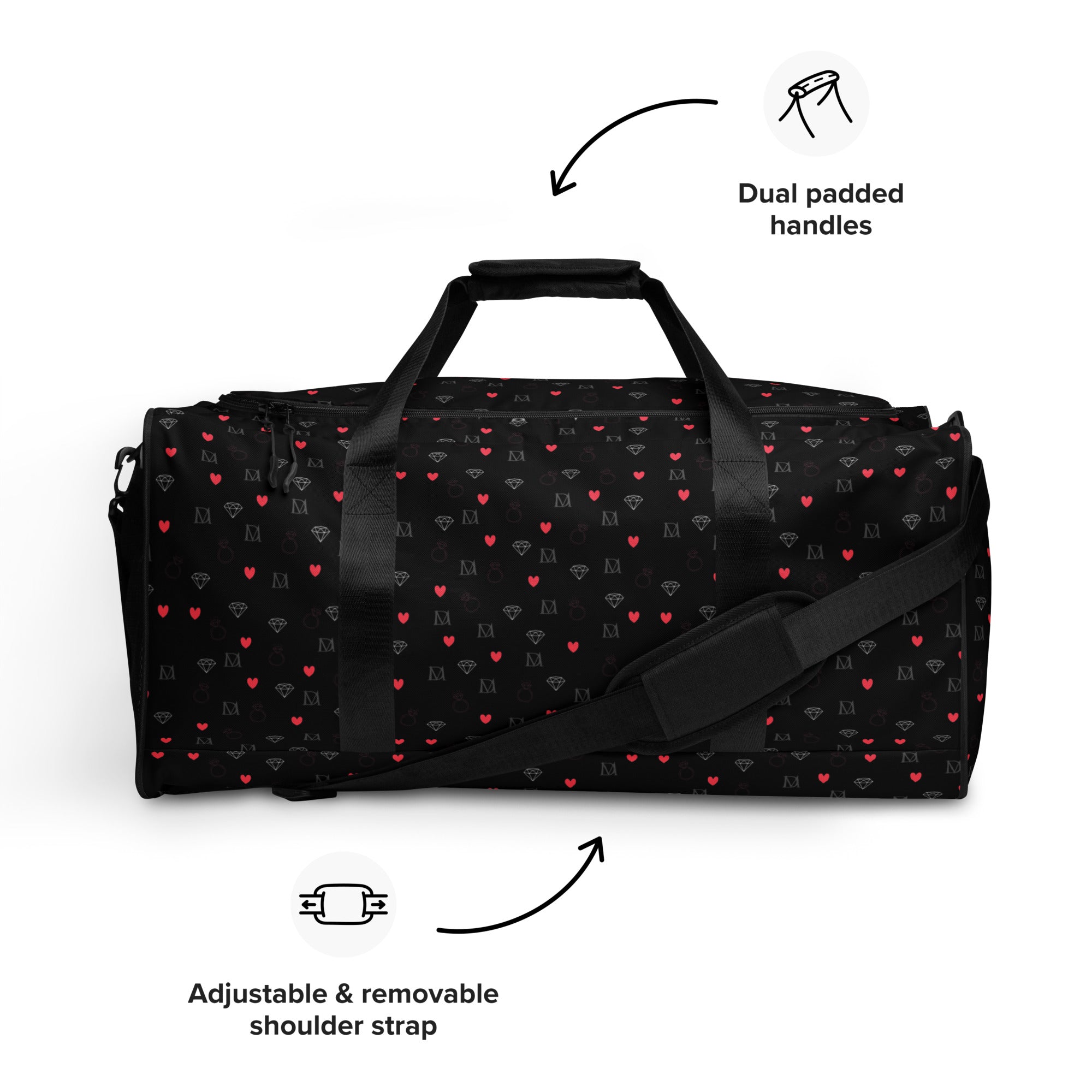 Daemon Luxury Speckled Diamonds NEMESIS Borsone duffle bag with white all-over print and bold diamond pattern design.