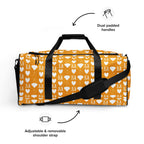 White all-over-print duffle bag featuring Frosted Diamonds design by Daemon Luxury with bold, geometric patterns.