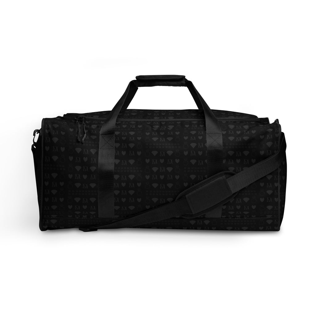 White all-over print duffle bag featuring frosted diamond pattern in platinum dim by Daemon Luxury.