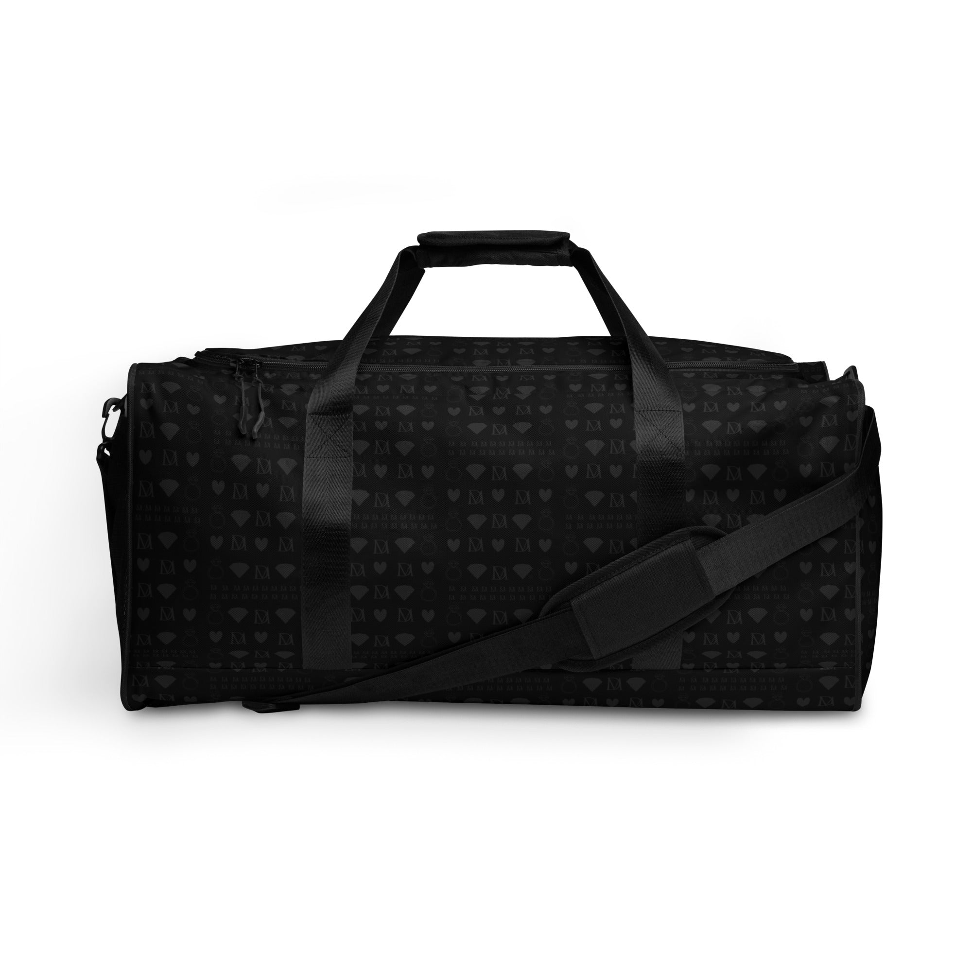 White all-over print duffle bag featuring frosted diamond pattern in platinum dim by Daemon Luxury.