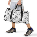 White Daemon Luxury Dim Diamonds Artica Nero duffle bag with all-over diamond print, designed for stylish travel and storage.