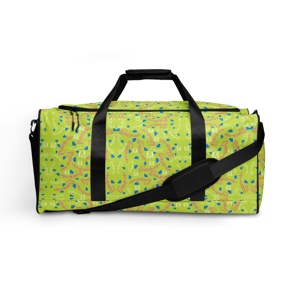 Daemon Luxury Picasso Mirrors Borsone duffle bag with all-over white print, featuring artistic mirror designs on the front.