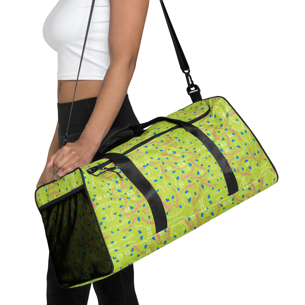 Daemon Luxury Picasso Mirrors Borsone duffle bag with all-over white print, featuring artistic design and spacious storage for travel.