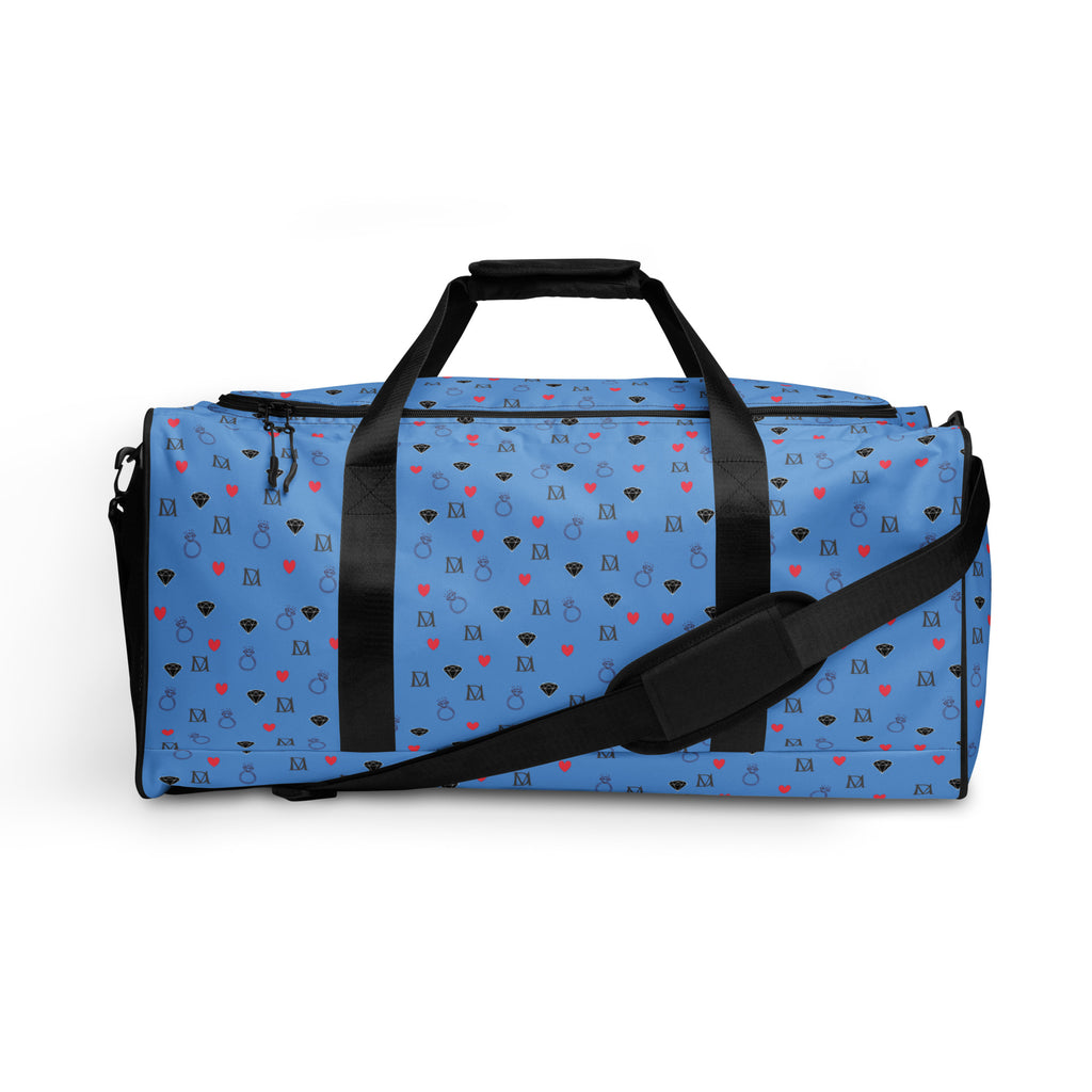 White all-over print duffle bag featuring speckled diamond pattern by Daemon Luxury, Minno Harbor design.