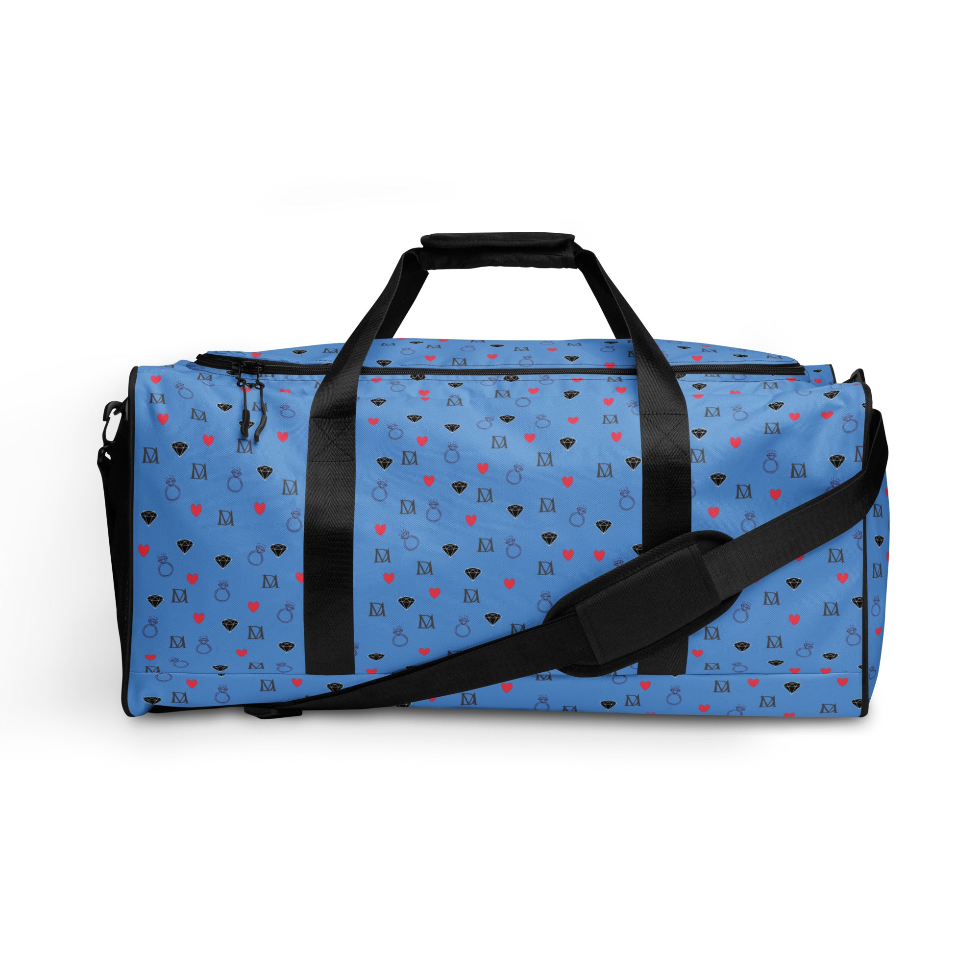 White all-over print duffle bag featuring speckled diamond pattern by Daemon Luxury, Minno Harbor design.