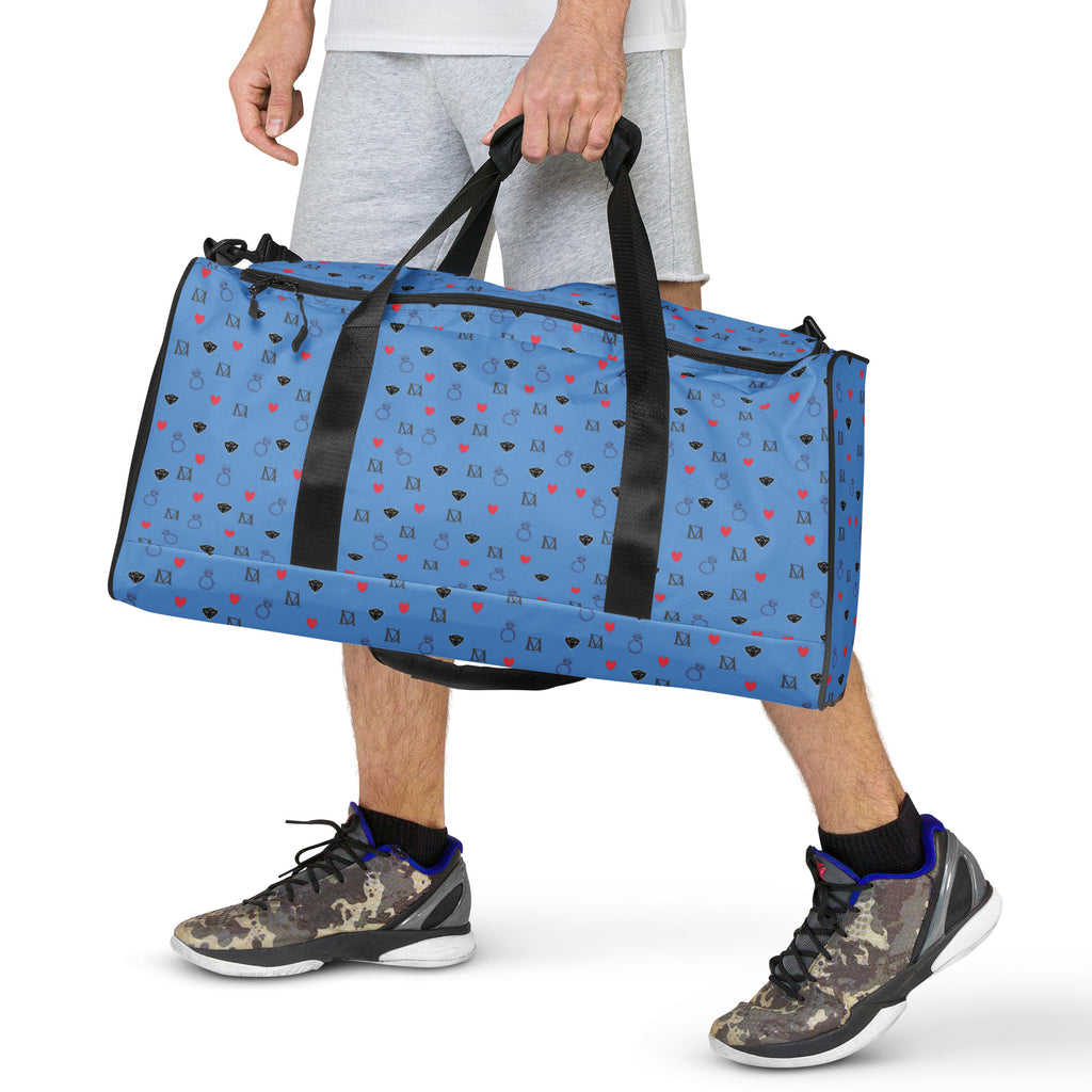 Daemon Luxury Speckled Diamonds Minno Harbor all-over-print duffle bag with white background and diamond pattern design.