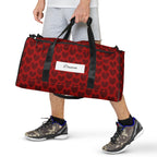 Heartfelt white label Borsone duffle bag by Daemon Luxury with all-over print design and sturdy carry handles.