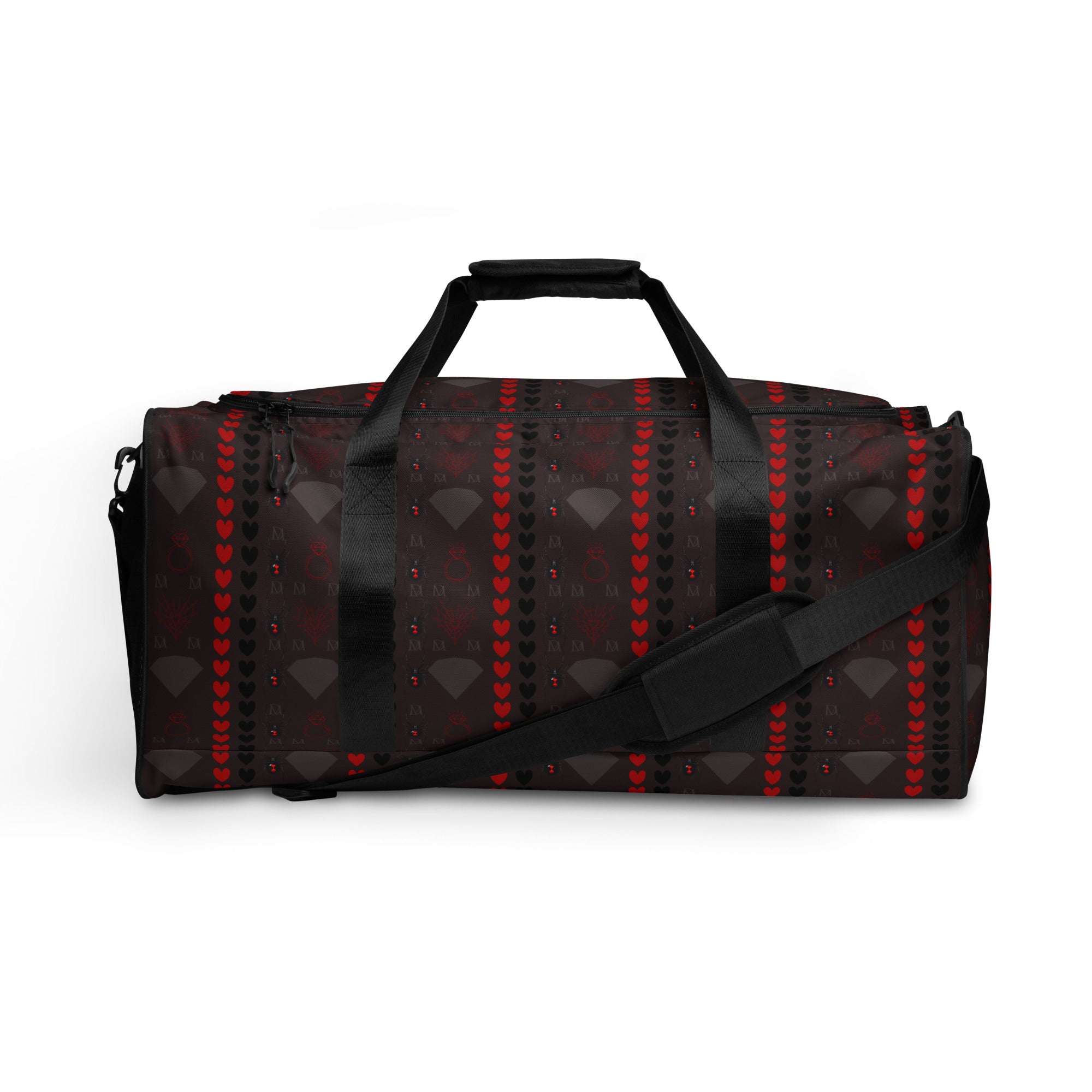 White Supreme Models More Less Love duffle bag by Daemon Luxury with all-over print and sturdy handles.