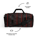 White Supreme Models "More Less Love" duffle bag by Daemon Luxury with all-over print, front view showing detailed design.