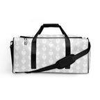 White Daemon Luxury Frosted Heartfelt sunless all-over-print duffle bag with a heart design and sturdy handles.