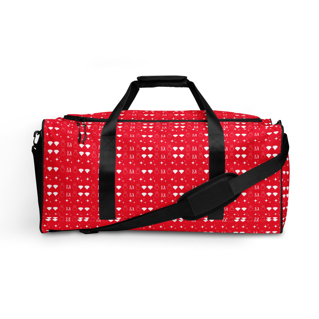White Daemon Luxury Frosted Diamonds Venus duffle bag with all-over print and sturdy handles, ideal for travel and gym use.