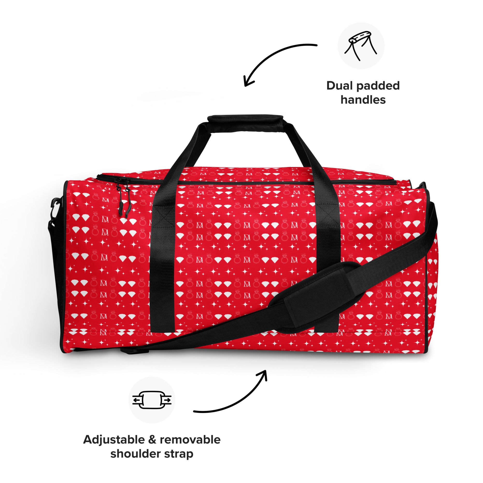 Frosted Diamonds Venus all-over-print duffle bag in white with geometric diamond design by Daemon Luxury.