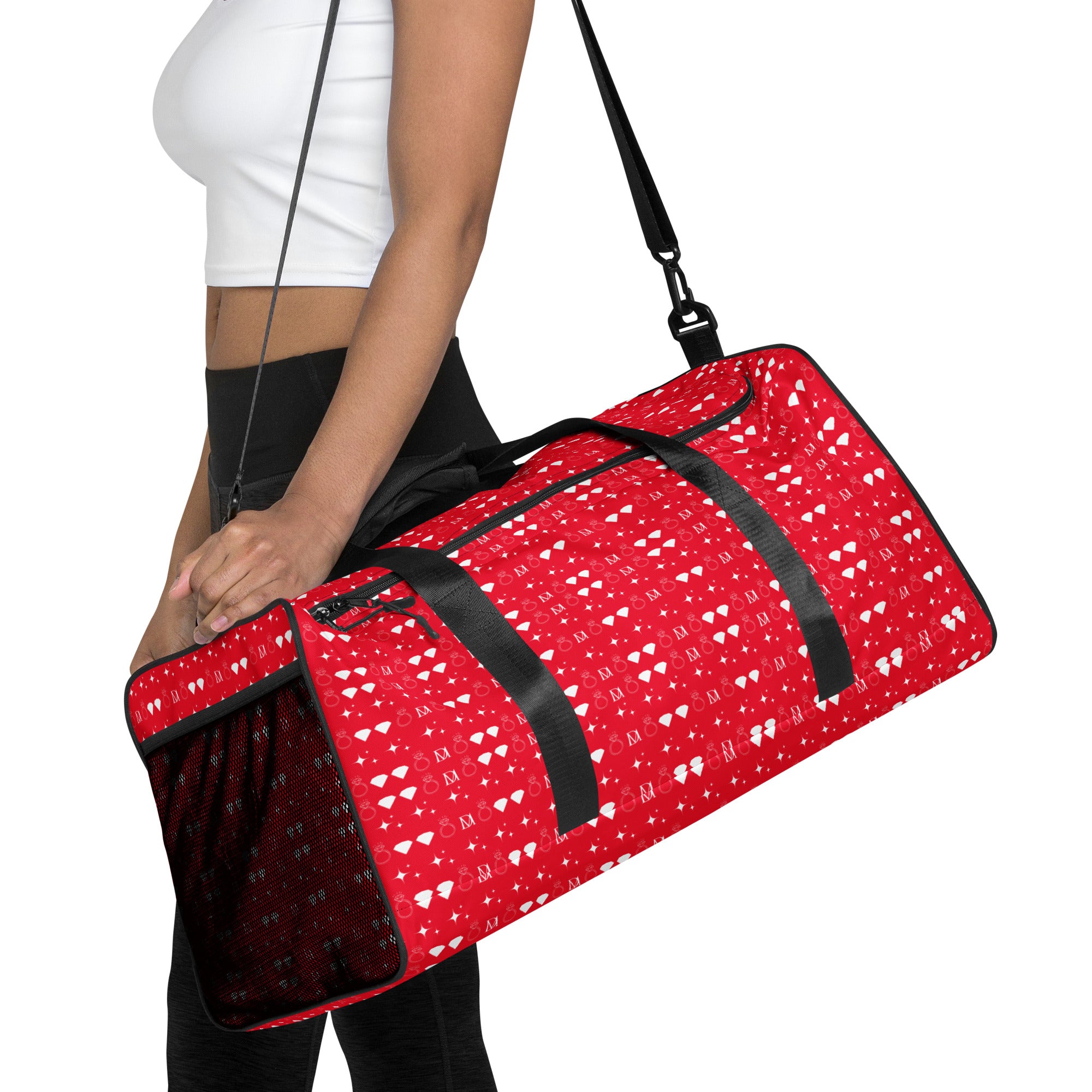 All-over print white duffle bag featuring frosted diamond pattern from Daemon Luxury Venus collection.