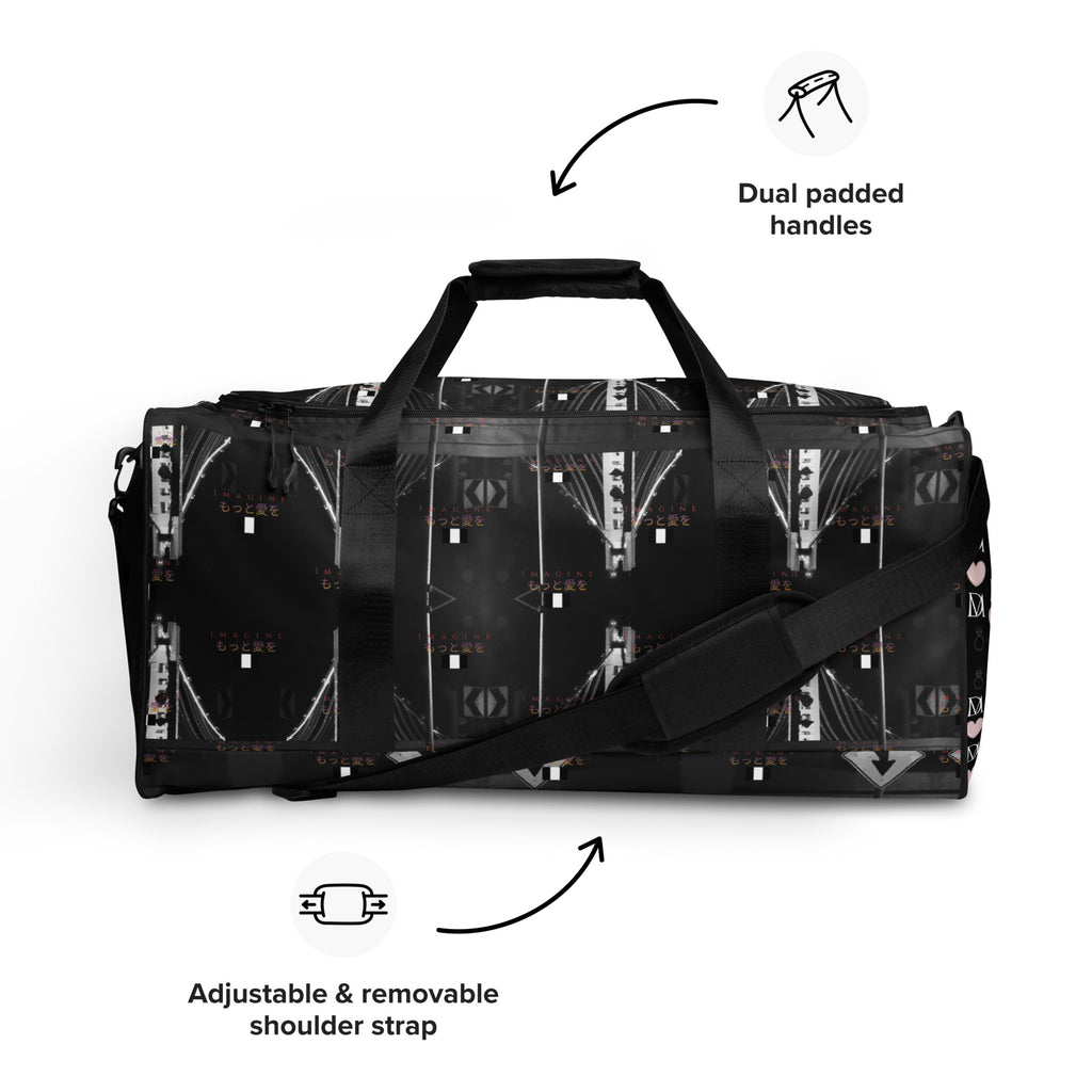 White Southgate Treasured Borsone duffle bag by Daemon Luxury with all-over print and sturdy handles.