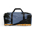 Daemon Luxury Crescent City Tarmin Honeybees all-over-print duffle bag with white background and detailed bee and cityscape design.