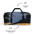 Daemon Luxury Crescent City Tarmin Honeybees all-over-print duffle bag with white background and black handles, stylish travel accessory.