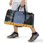 Daemon Luxury Crescent City tarmin honeybees all-over-print duffle bag with white background, front view, showcasing detailed design.