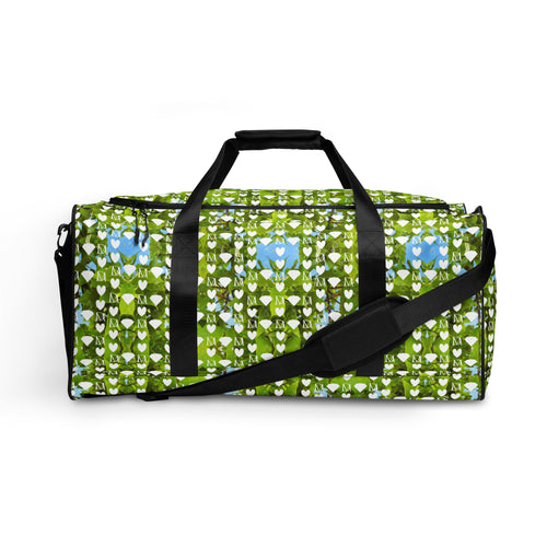 Daemon Luxury Belly Red’s Garden (Rebirth) Borsone duffle bag with all-over white print and floral design.