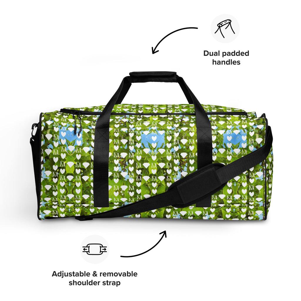 Daemon Luxury Belly Red’s Garden (Rebirth) Borsone duffle bag with all-over white floral print and sturdy handles.