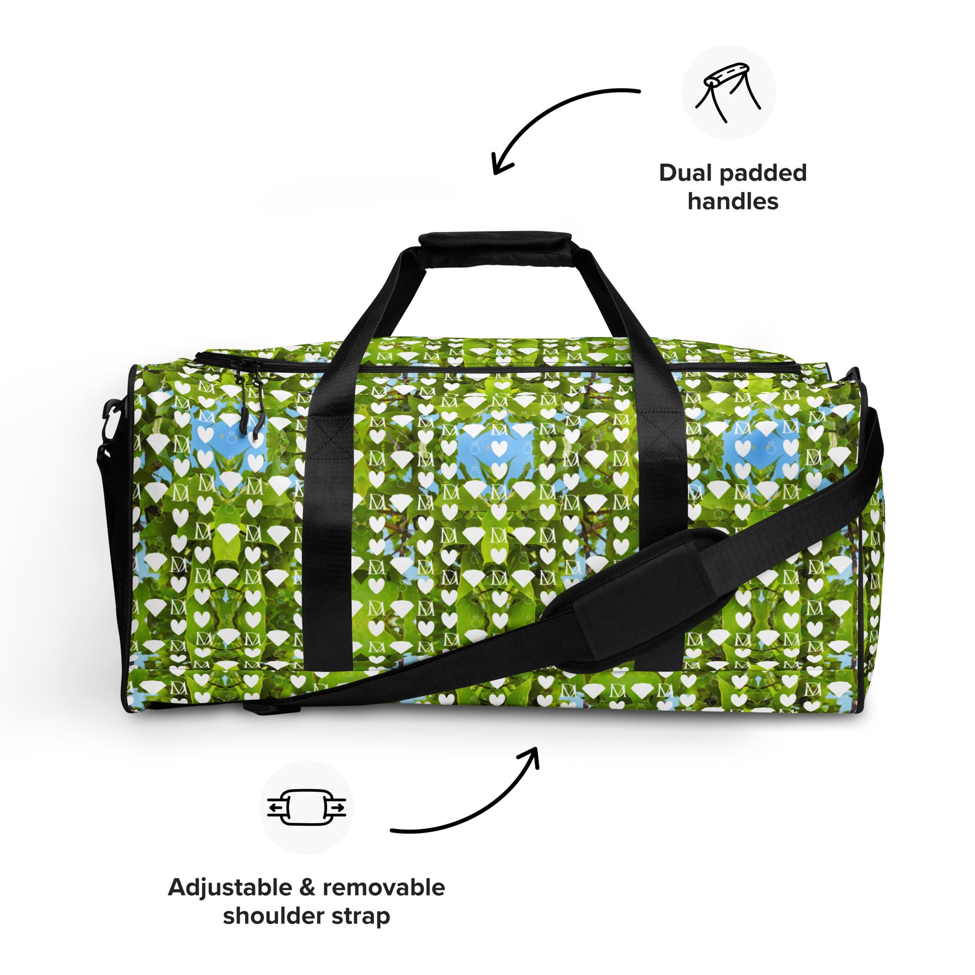 Daemon Luxury Belly Red’s Garden (Rebirth) Borsone duffle bag with all-over white floral print and sturdy handles.