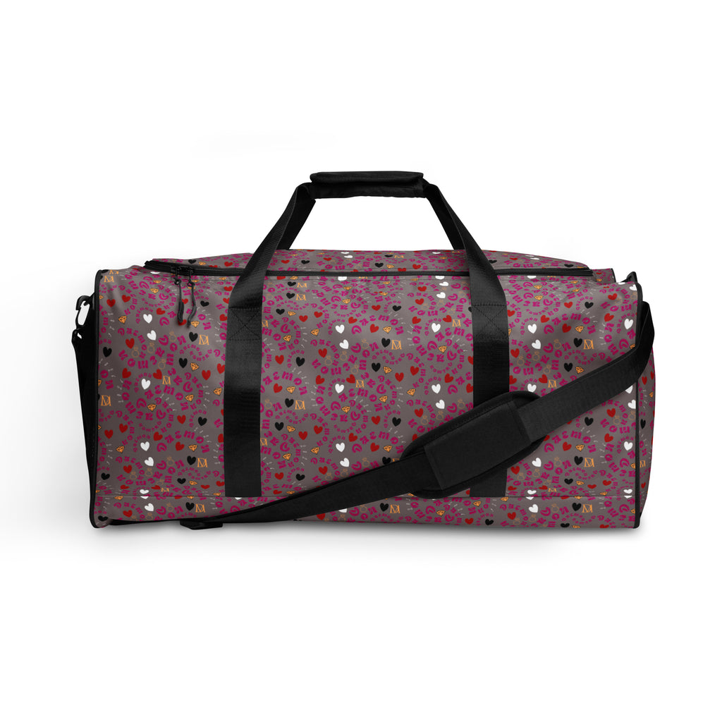 White Carnival Bay da Vinci-inspired print duffle bag from Daemon Luxury with all-over artistic design.
