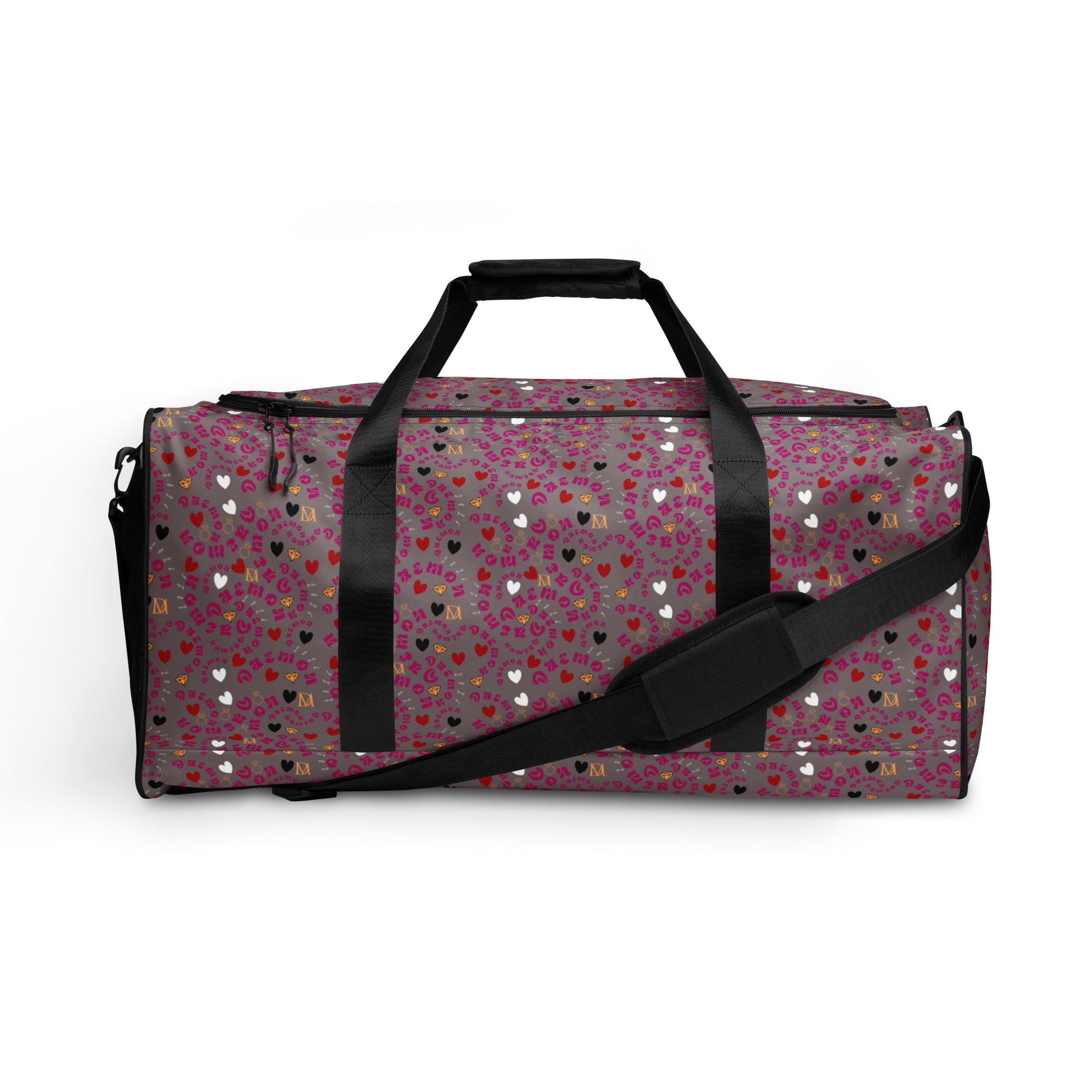 White Carnival Bay da Vinci-inspired print duffle bag from Daemon Luxury with all-over artistic design.