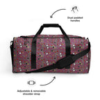 Daemon Luxury Carnival Bay Picasso Mirrors duffle bag with all-over white print, showcasing a stylish, spacious travel accessory.