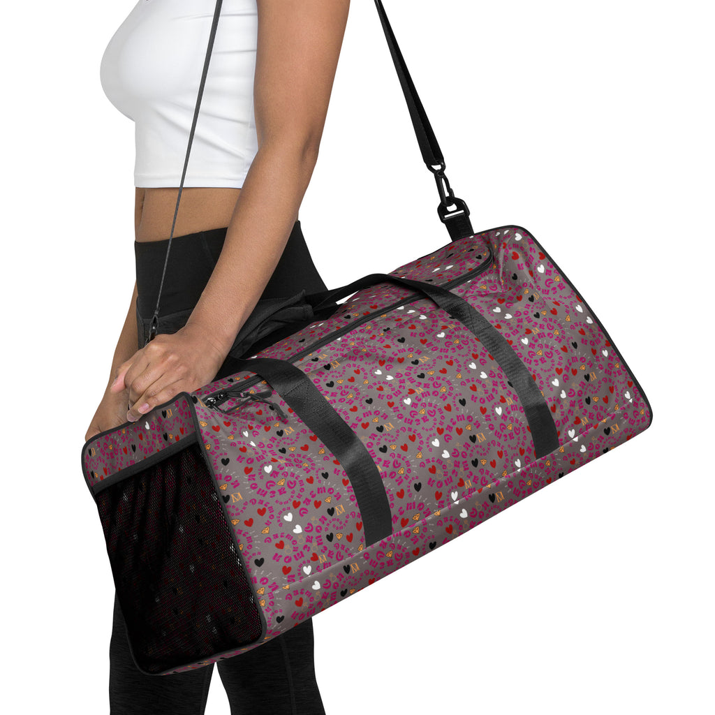 Daemon Luxury Carnival Bay Picasso Mirrors Borsone duffle bag with all-over white print, featuring artistic mirror designs on the front.