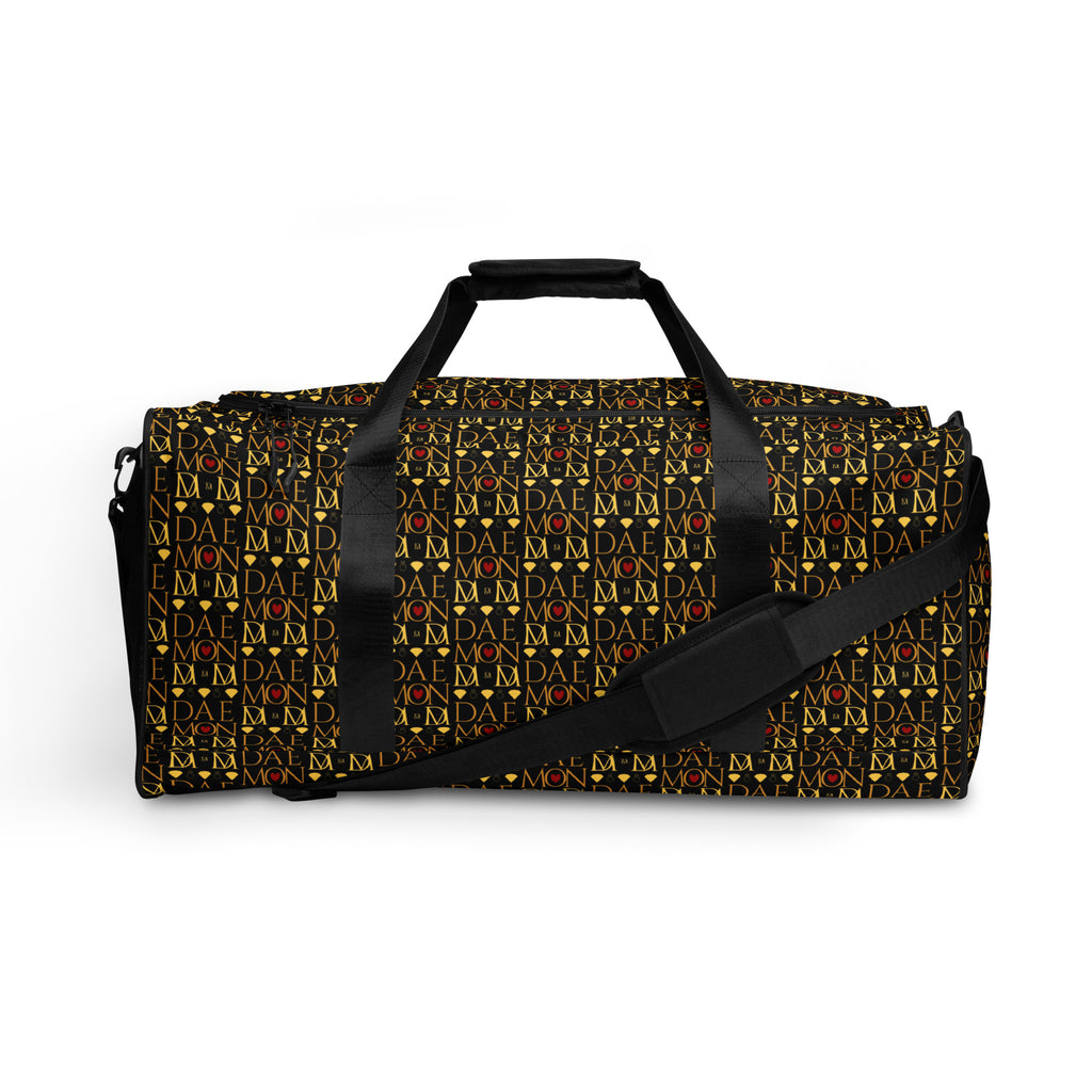 Daemon Luxury Sun Glow California Borsone duffle bag with all-over print in white, showcasing spacious design and vibrant sun-themed graphics.