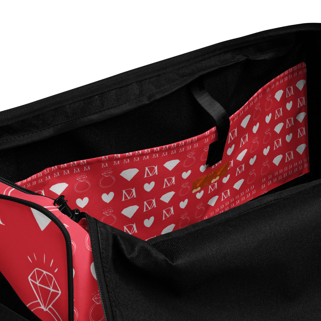 Daemon Frosted Diamonds La Flame borsone duffle bag with all-over print, white interior pocket, and durable design.