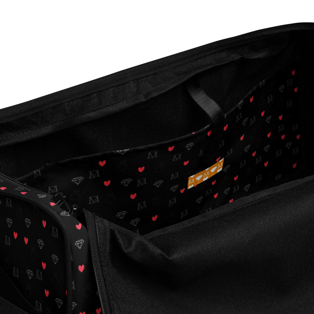 Daemon Luxury Speckled Diamonds NEMESIS Borsone all-over-print duffle bag with white interior pocket, stylish and spacious travel bag