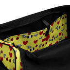 Daemon Luxury Foreigners Luv Solar Butter all-over-print duffle bag with white interior pocket, stylish travel accessory.