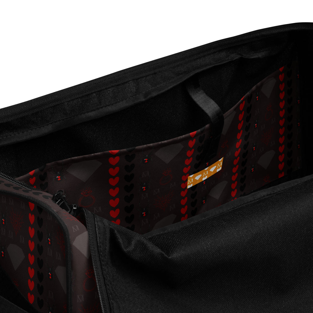 White Supreme Models More Less Love duffle bag by Daemon Luxury with all-over print and interior pocket.