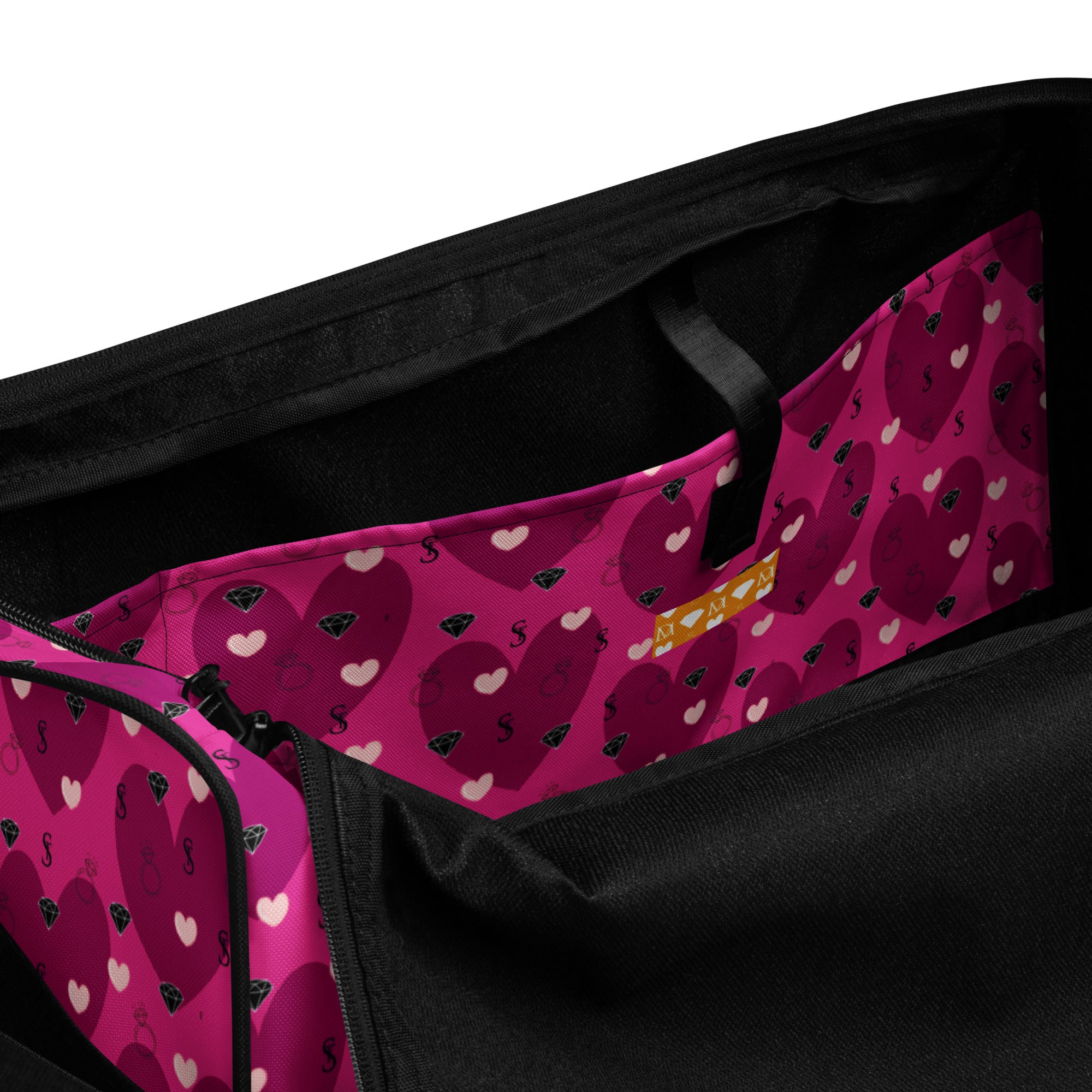 Heartfelt STF Little Magenta Borsone duffle bag with all-over print and interior pocket by Daemon Luxury
