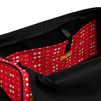 White all-over print duffle bag with frosted diamond pattern from Daemon Luxury’s Venus collection, featuring interior pocket.