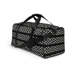 Daemon Frosted Diamonds Rich Love all-over-print white duffle bag with diamond pattern, stylish and spacious for travel or gym use.