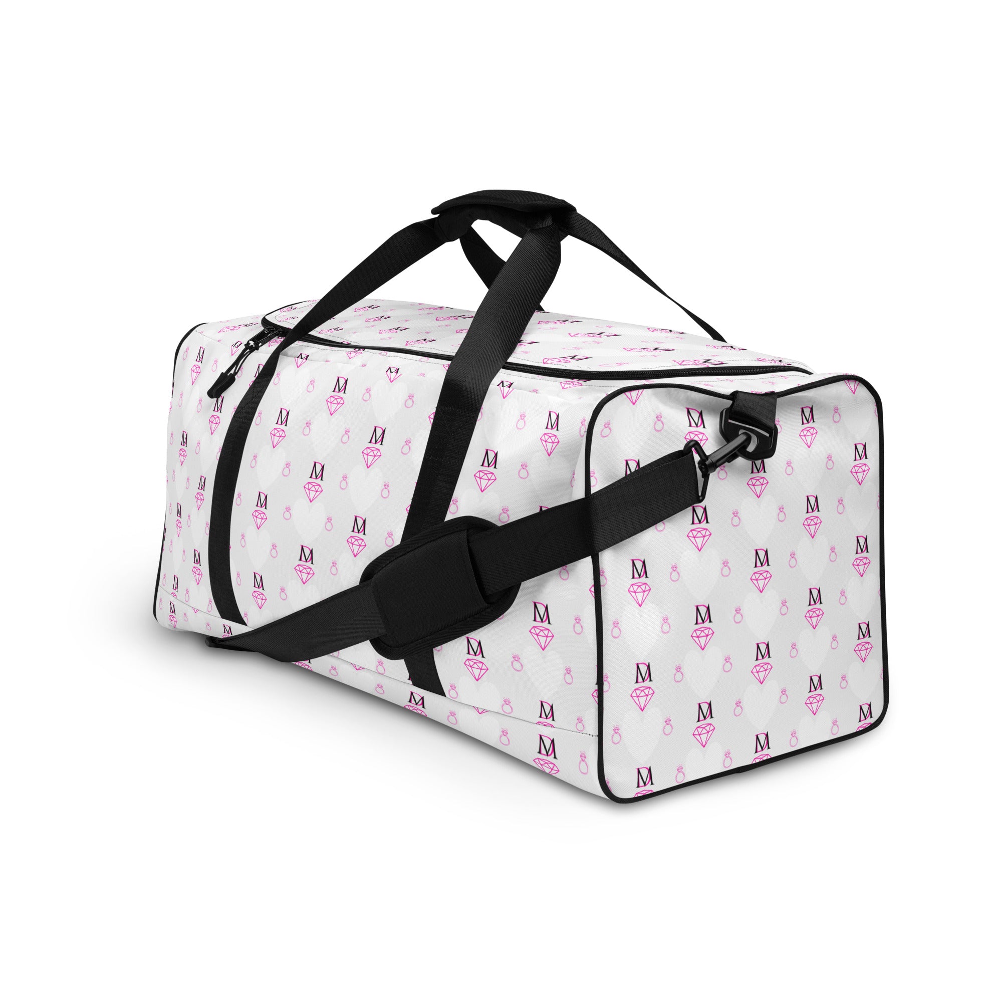 All-over white Artica Frosted Hearts duffle bag by Daemon Luxury, featuring a stylish all-over print design.
