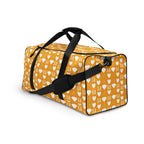 White Daemon Luxury Frosted Diamonds duffle bag with all-over print, featuring a stylish, spacious design and handles on the left front.