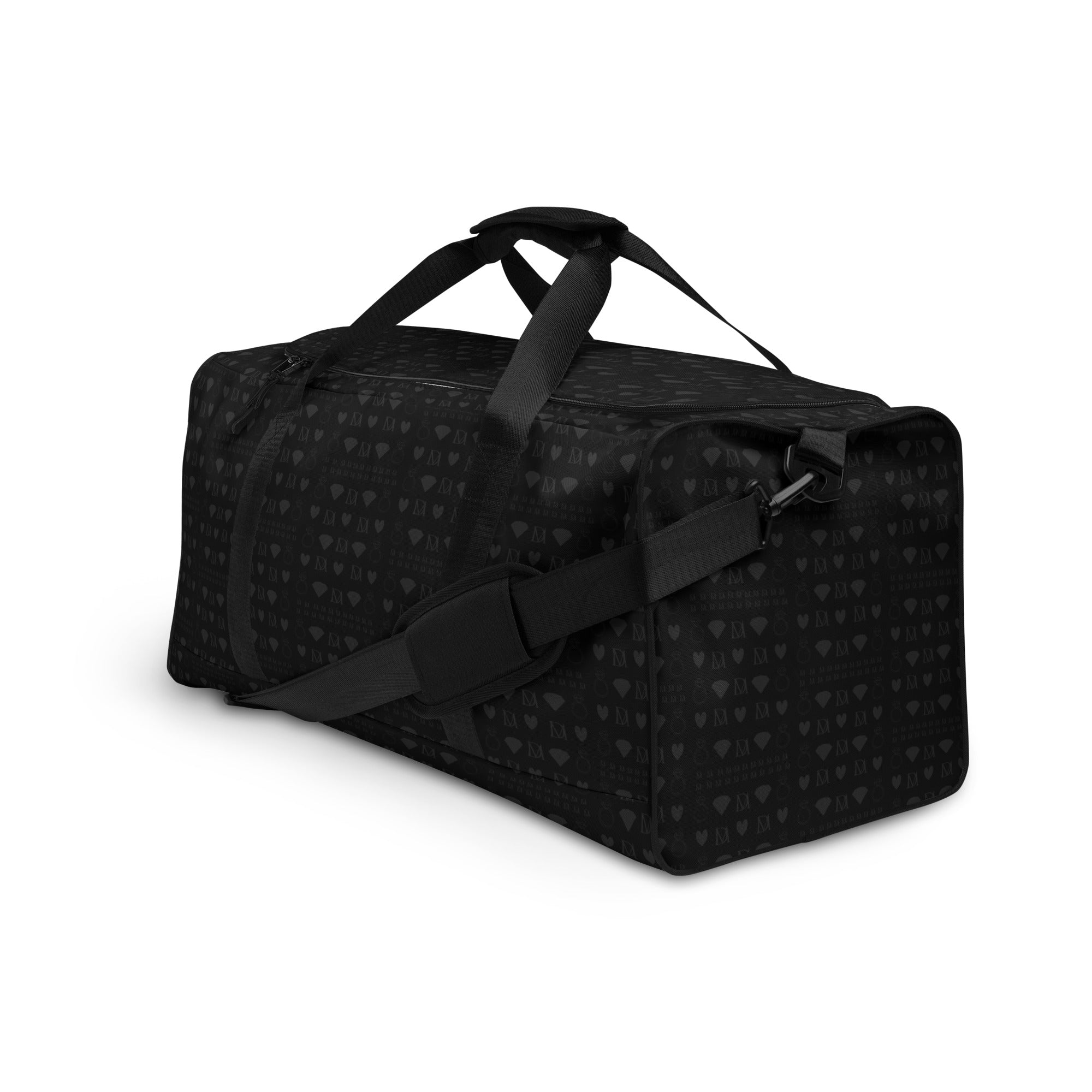 Daemon Luxury Frosted Diamonds platinum duffle bag with all-over white print, featuring a sleek, stylish design and durable material.