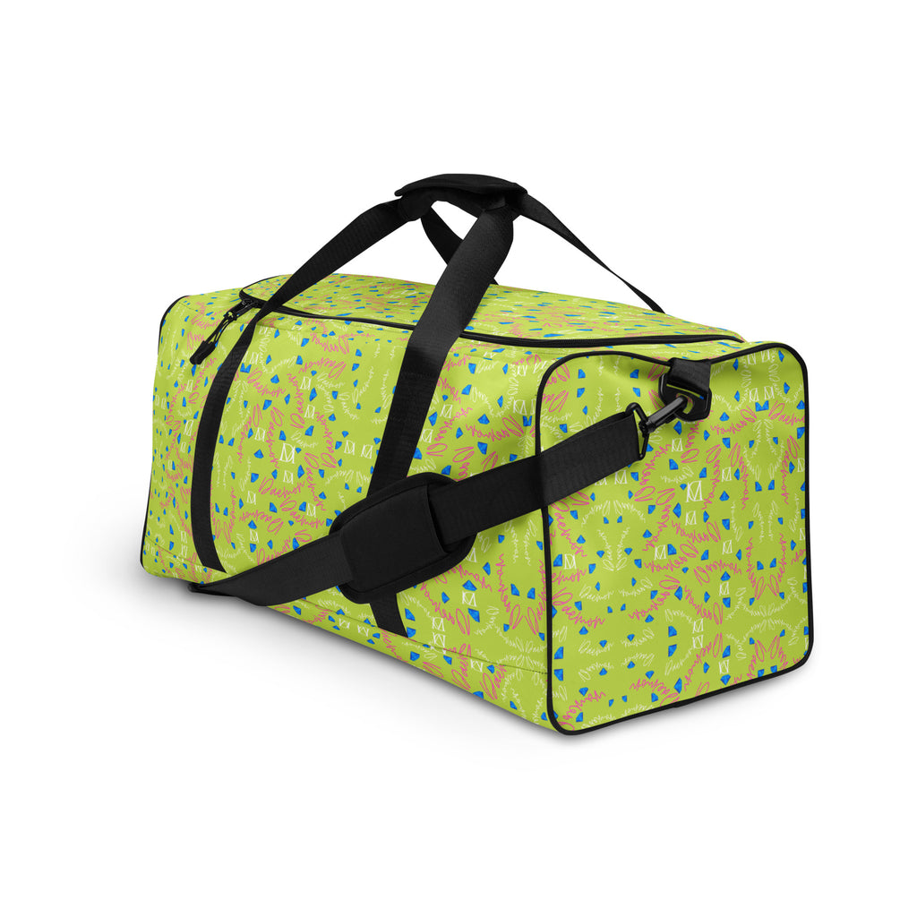 Daemon Luxury Picasso Mirrors Borsone duffle bag with all-over white print, front view showing detailed design and spacious carry area.