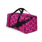 White Daemon Luxury Heartfelt STF Little Magenta duffle bag with all-over print, front view showing handles and detailed design.