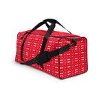 Daemon Luxury Frosted Diamonds Venus duffle bag with all-over white print, showing front and left side view.