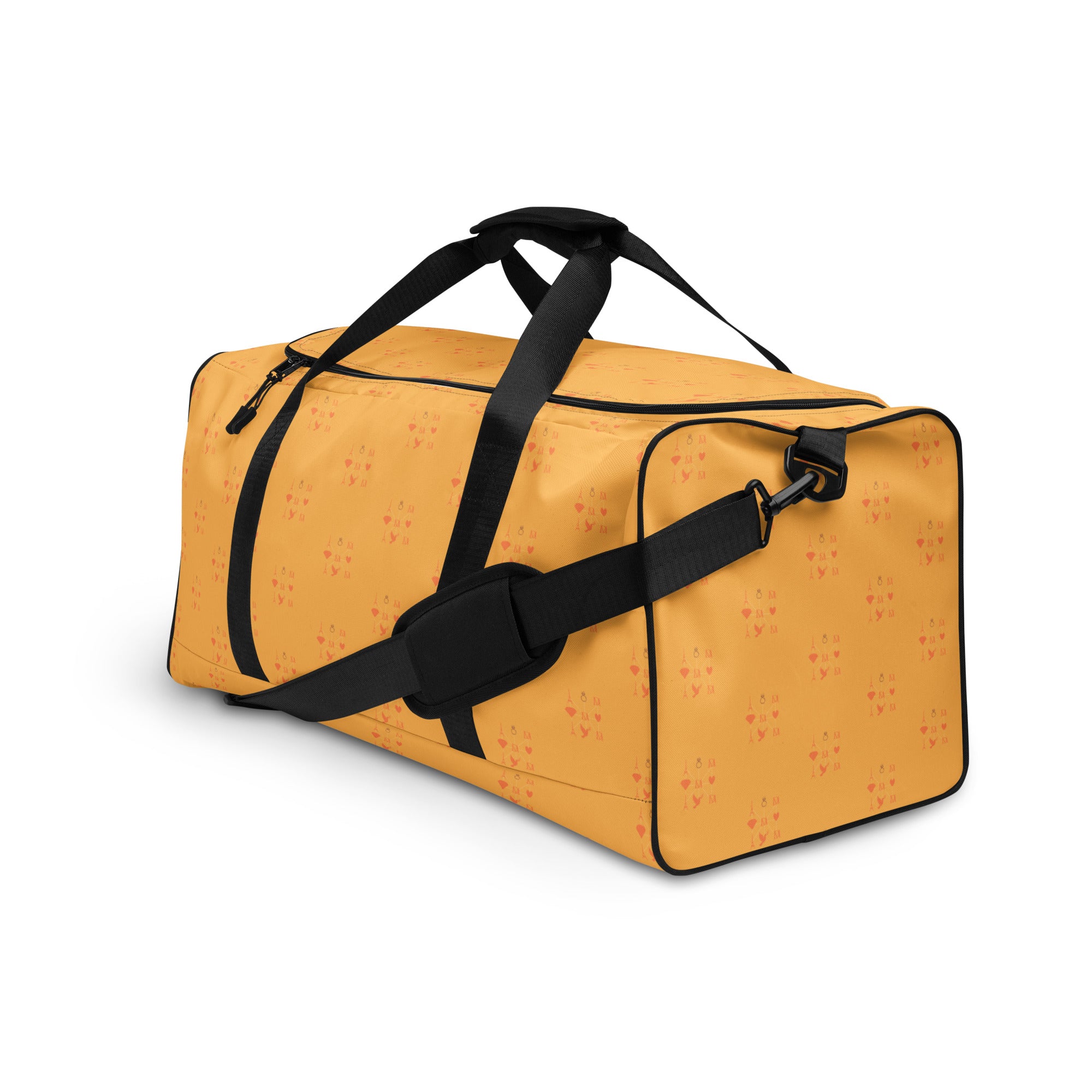 Daemon Luxury Makara Coroner duffle bag with all-over white print, featuring a stylish and spacious design for travel or daily use.