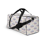 Daemon Luxury Honeybee Intel forecast duffle bag with all-over white print, featuring bee and abstract design on front left.