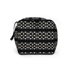 Daemon Frosted Diamonds Rich Love all-over-print duffle bag in white with diamond pattern, featuring bold design on the left side.