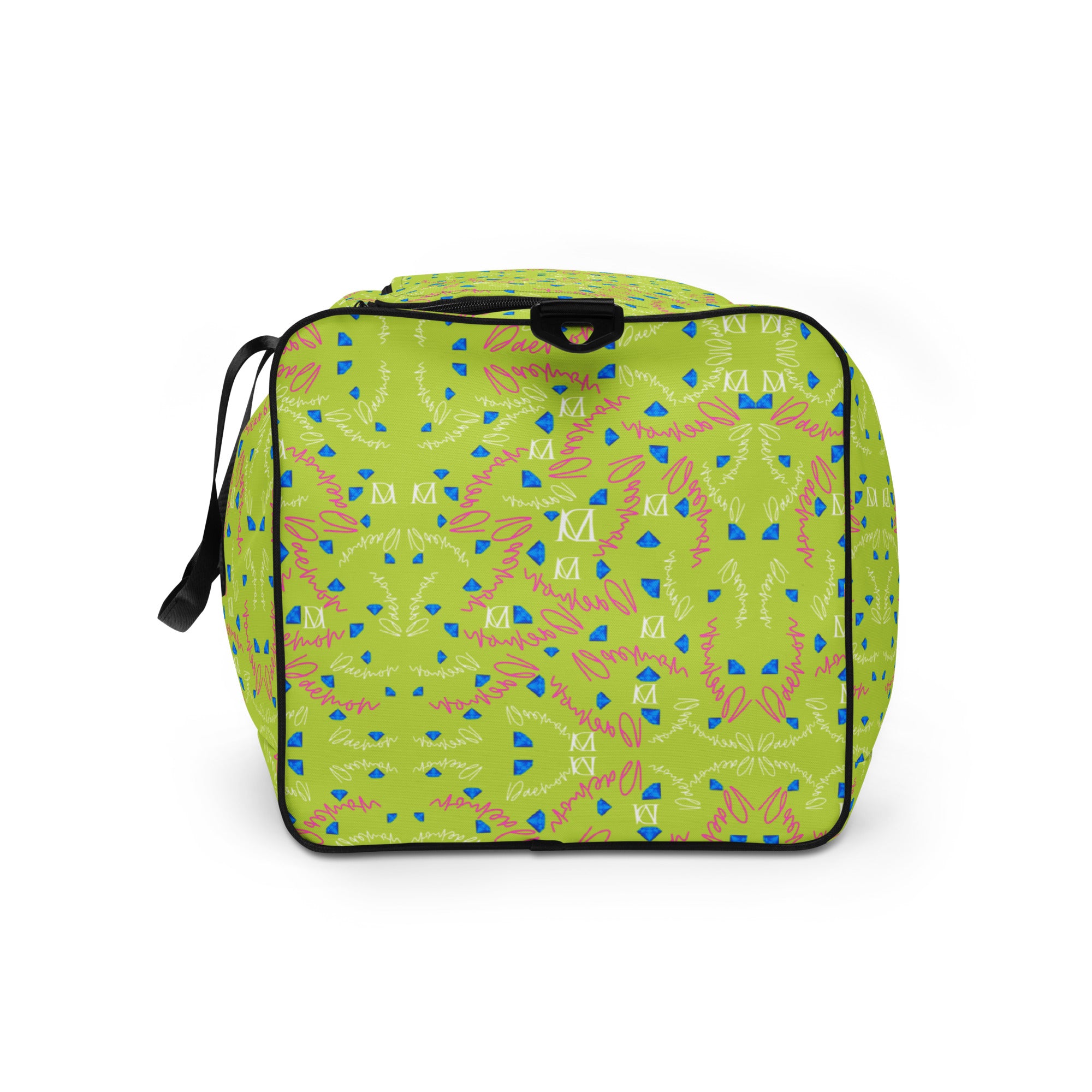 Daemon Luxury Picasso Mirrors Borsone duffle bag with all-over white print, showcasing a spacious design and stylish travel accessory.