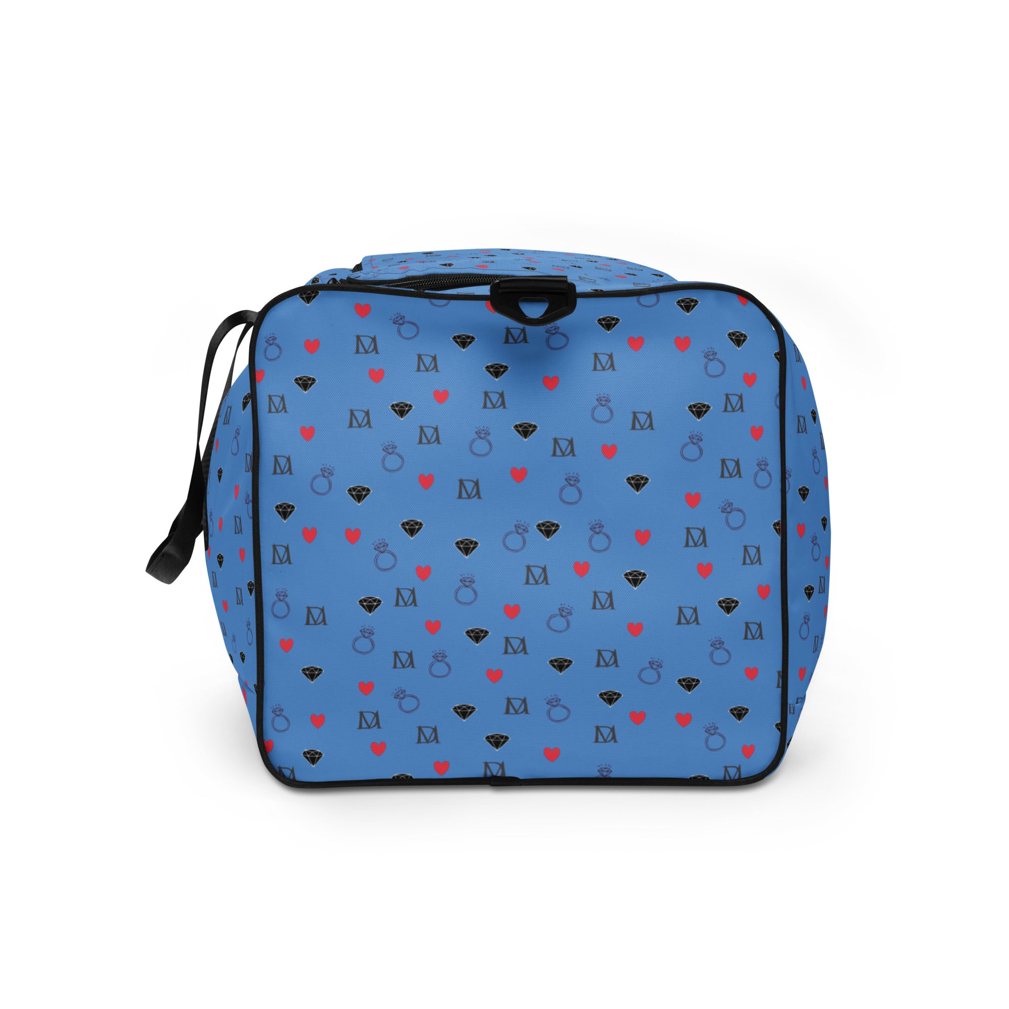 Daemon Luxury Speckled Diamonds Minno Harbor all-over-print white duffle bag shown from the left side.