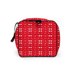 White Daemon Luxury Frosted Diamonds Venus duffle bag with all-over print, showing the left side with diamond pattern design.