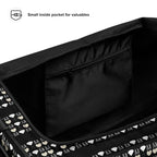 Frosted Diamonds Rich Love Daemon duffle bag with all-over white print and stylish design, ideal for travel and everyday use.